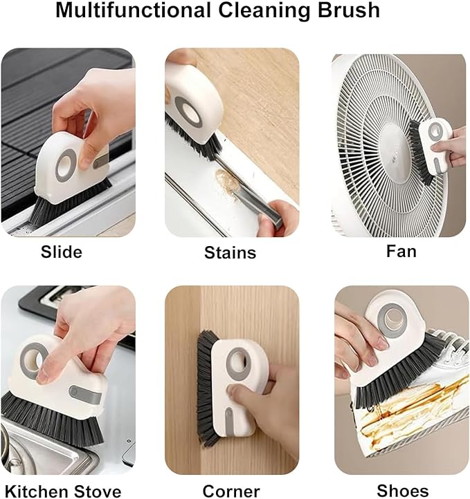 2 in 1 Groove Cleaning Brush Window Track Cleaning Tools, Multifunction Crevice Brush with Hard Bristle and Hidden Scraper, Kitchen Brush Window Track Cleaner for Sliding Door Track, Sill (Grey)