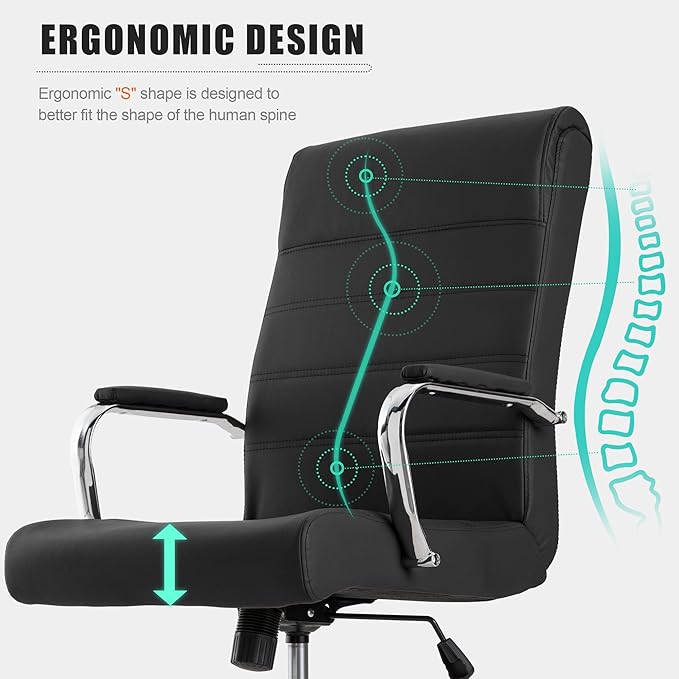 BOWTHY Office Desk Chair,Modern Leather Conference Room Chairs,High Back Ergonomic Home ofiice Chair,Adjustable Height Swivel Executive Computer Chair with Padded Seat and Armrest
