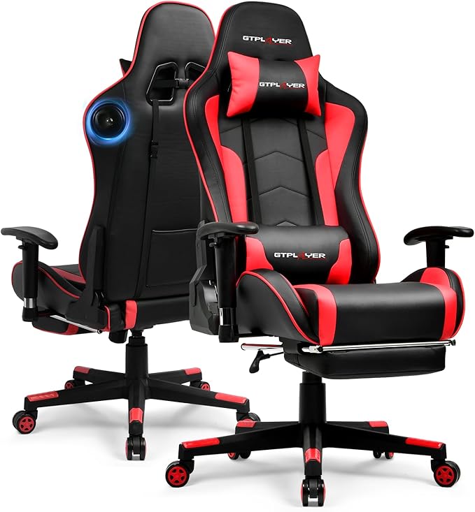 GTPLAYER Gaming Chair with Bluetooth Speakers, Adjustable Backrest and Height, 3D Armrests, Footrest, Ergonomic Computer C...