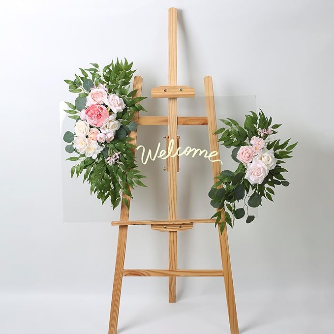 AitnWoy Artificial Wedding Arch Flowers Kit 2 PCS Dust Rose Flowers Silk Peony Floral Swag Welcome Sign for Wedding Ceremony Party Home Garland Decor (Brownish)