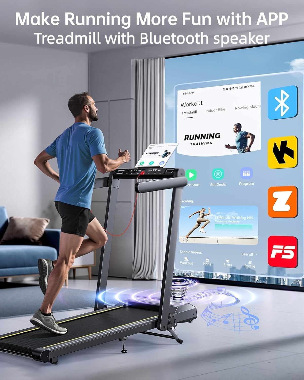 TOPUTURE Walking Pad Treadmill with 12% Incline & Handle Bar, Treadmills for Home with Bluetooth Speaker, Under Desk Treadmill Folding Walking Pad with APP & Remote Control