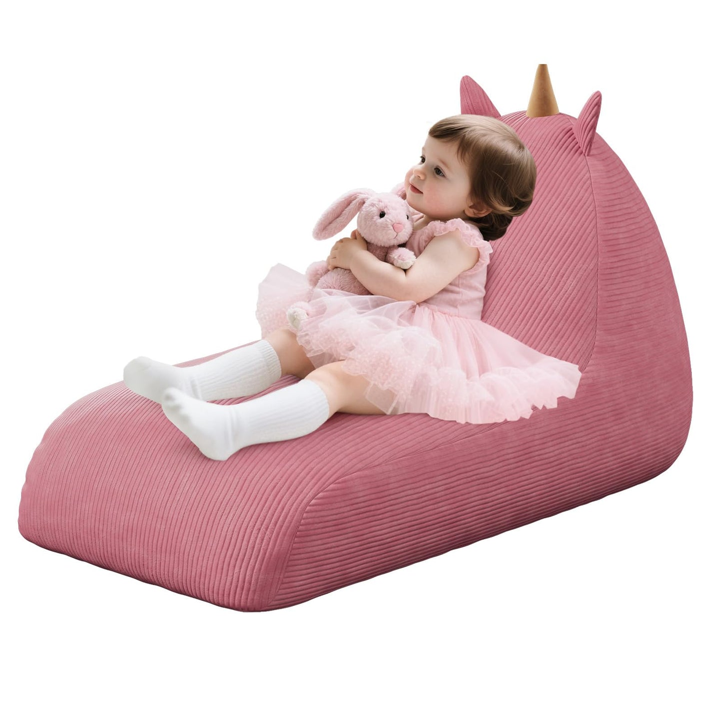 COMAX Bean Bag Chairs for Kids, Unicorn Kid Beanbag Chair with Filler, Toddler Lounge Bean Chair Corduroy, Lazy Floor Lounger for Girls and Boys Stuffed, Pink