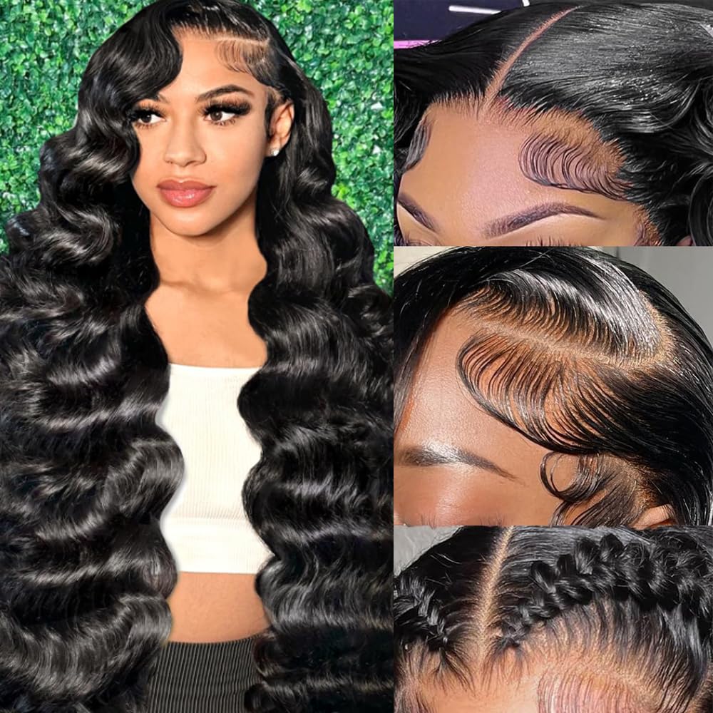 OVEOOZ 13x6 Body Wave Lace Front Wigs Human Hair Pre Plucked HD Lace Frontal Wigs 200% Density Glueless Wigs for Women Real Huma