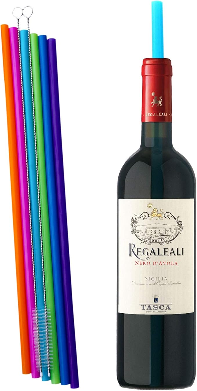 Extra Long 14.5 Inch Reusable Silicone Straws for Wine Bottle,1 Gallon/128 64 75 OZ Water Bottle,Mugs,1/Half Gallon Hydro Water Jug, Flexible Tall Giant Big Gallon Jug Drinking Straw With Brush-8 Pack