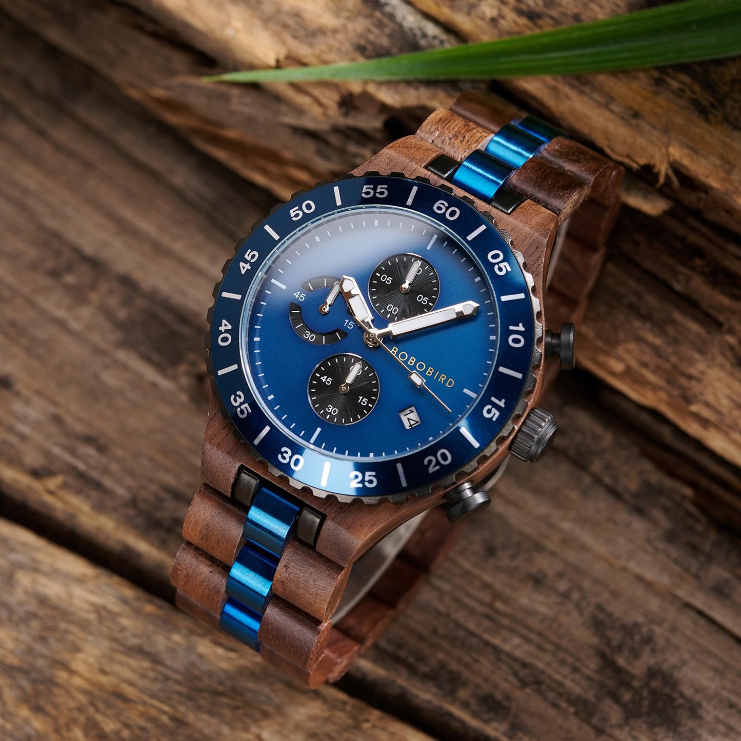 2win Engraved Wooden Watches for Men Blue Date Chronograph Military Luxury Personalized Customized Wrist Watches Anniversary Watch Gift for Husband My Man Boyfriend (A-for-Husband)