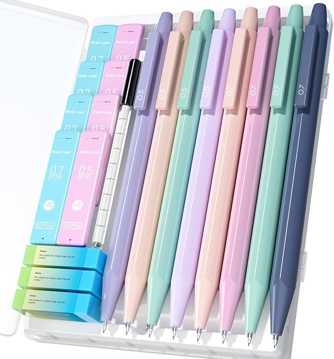 Ponditni 20PACK Mechanical Pencil, 8Pcs 0.5 0.7mm Mechanical Pencils Set With Eraser and 480 Pcs Refills, Cute Colored Pre...