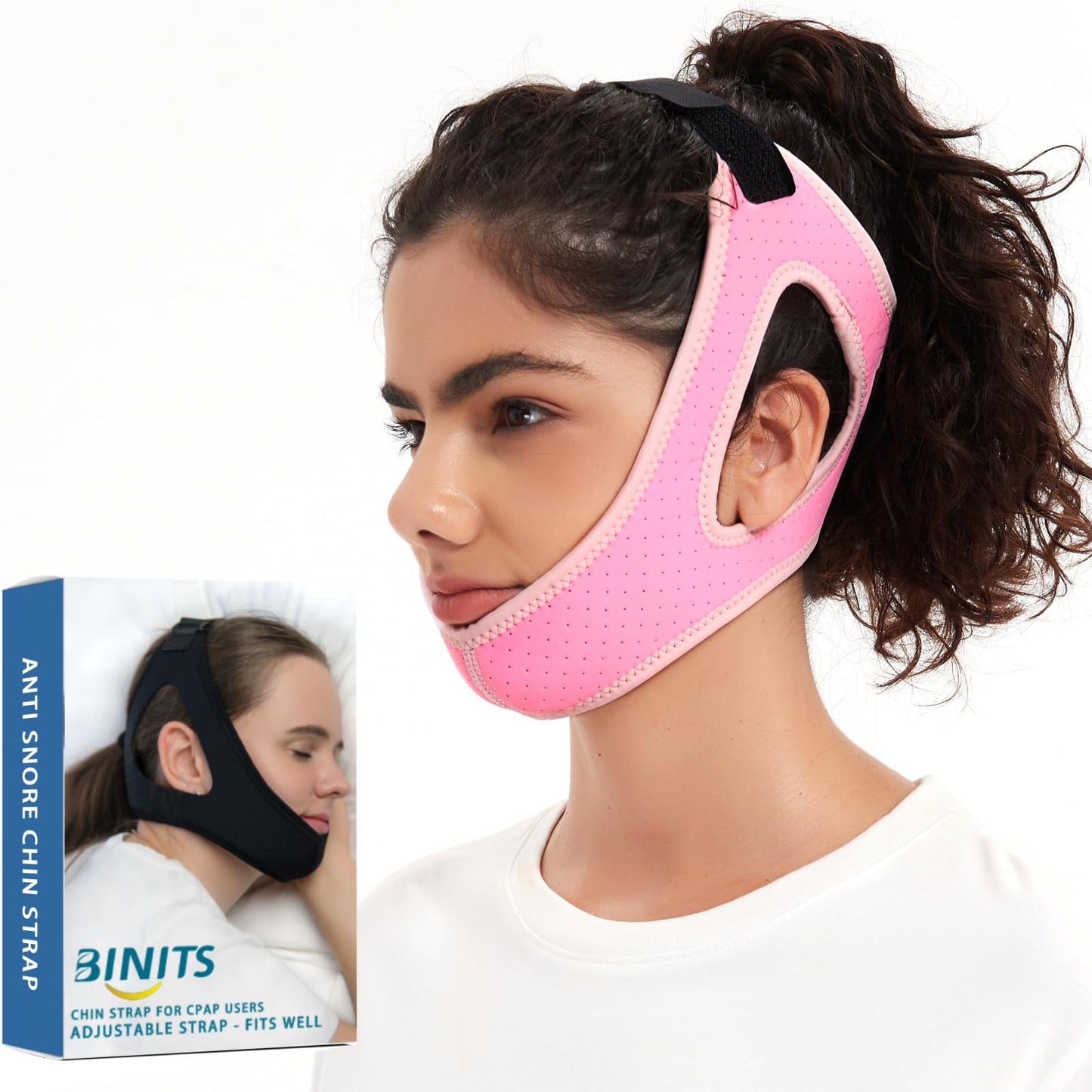 Chin Strap for CPAP User - Adjustable Snore Stopping Device Face Mask Bandage Keeping Mouth Closed - Better Night's Sleep No Dry Mouth Nasal Breathing (Pink)