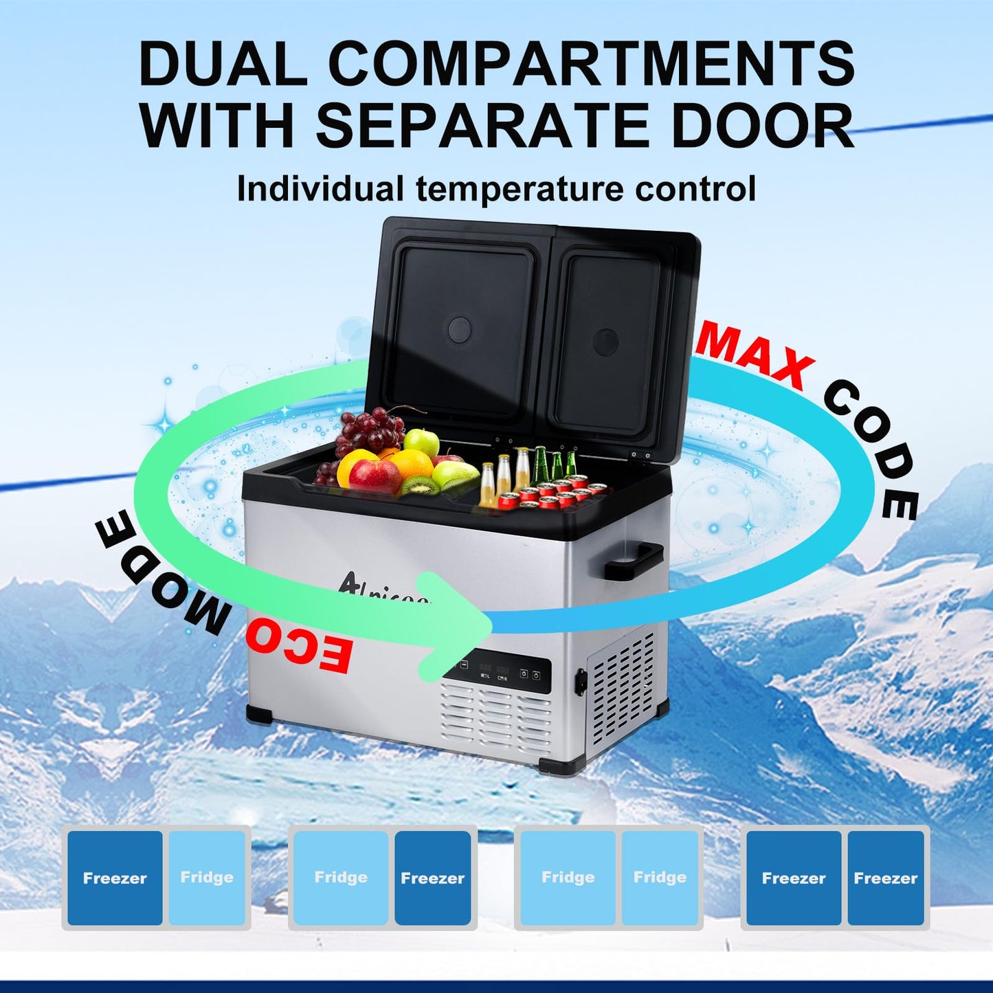 Alpicool CHS45 Dual Temperature Control 12 Volt Refrigerator 33 Quart Portable Car Fridge Freezer (-4°F~68°F) for Truck,RV,Camping and Travel