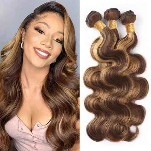 Fabimiya Water Wave P4/27 Human Hair Bundles 20 22 24 Inch Unprocessed Brazilian Virgin Hair Bundles P4/27 Human Hair Quick 11A Weave Hair Extension