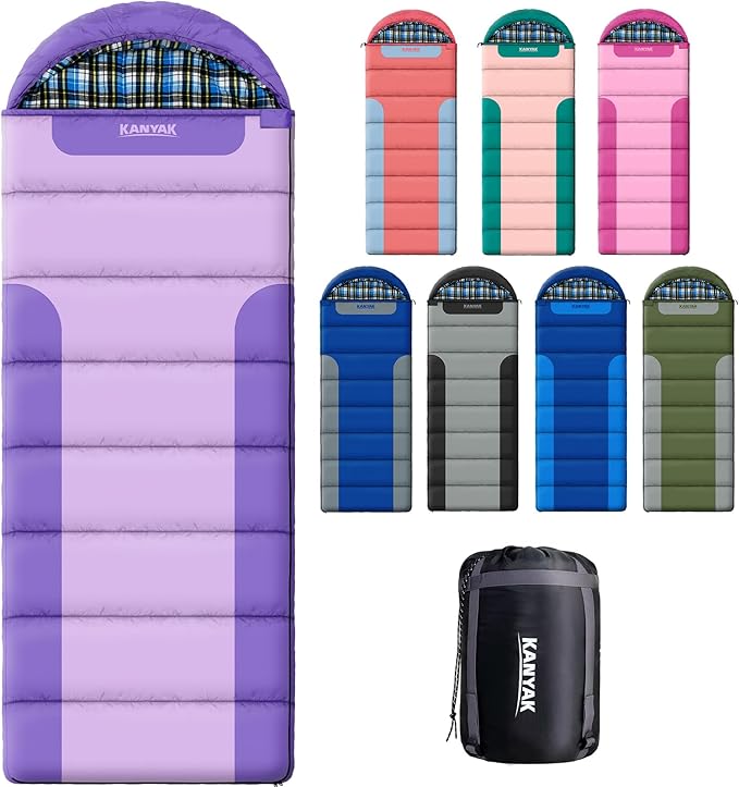 Cotton Flannel Lined Sleeping Bag for Adults Teens Kids, Cold Weather &Warm, 3 Seasons, Lightweight Compact Camping Essent...