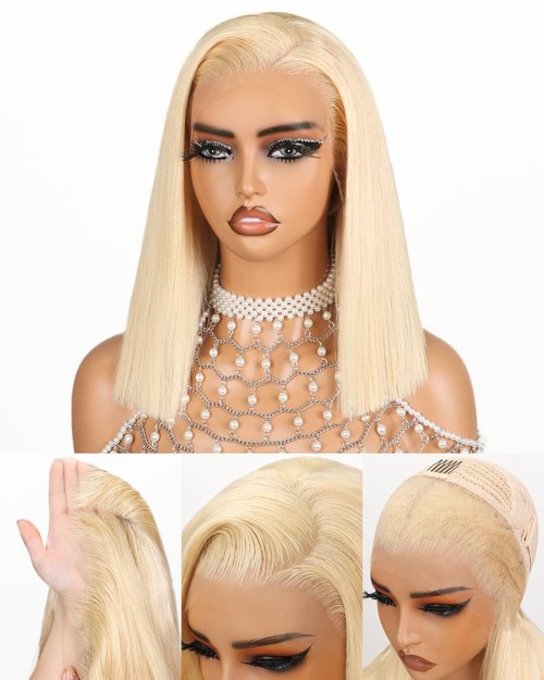 Megalady Beauty Arabella 613 Bob Wig Human Hair 13X4 Ready to Go Glueless Wig 180% Density Straight 613 Bob Wigs Human Hair Pre Plucked with Baby Hair(10 Inch, 13x4 Glueless Bob Wig)