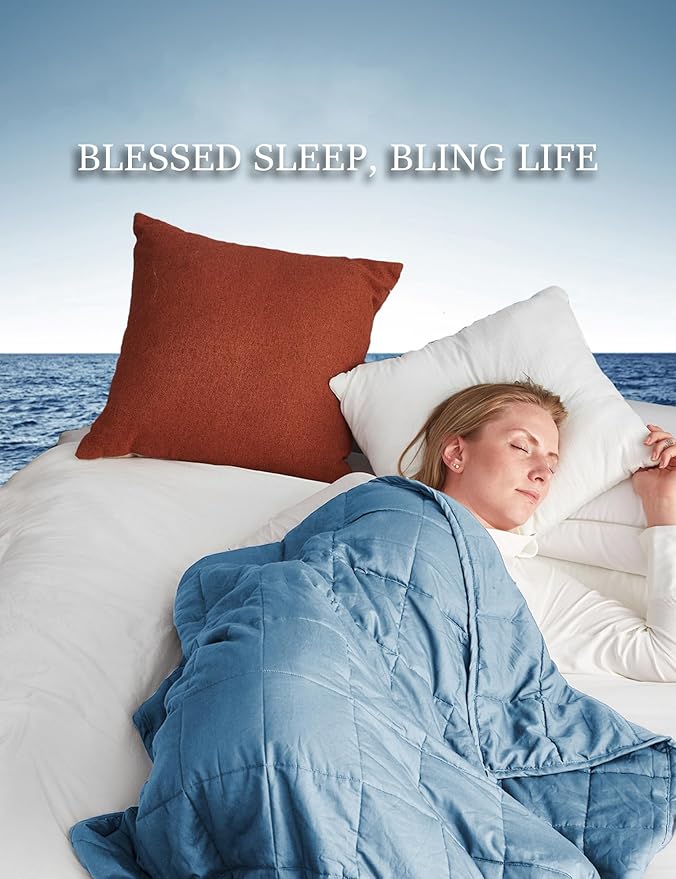 BB BLINBLIN Cooling Weighted Blanket Heavy Blanket for Cool & Restful Sleep, Premium Soft Material and Glass Beads (Blue, 80''x87'' 15lbs), Two Persons(70~140lb) Sharing Use on Queen/King Bed