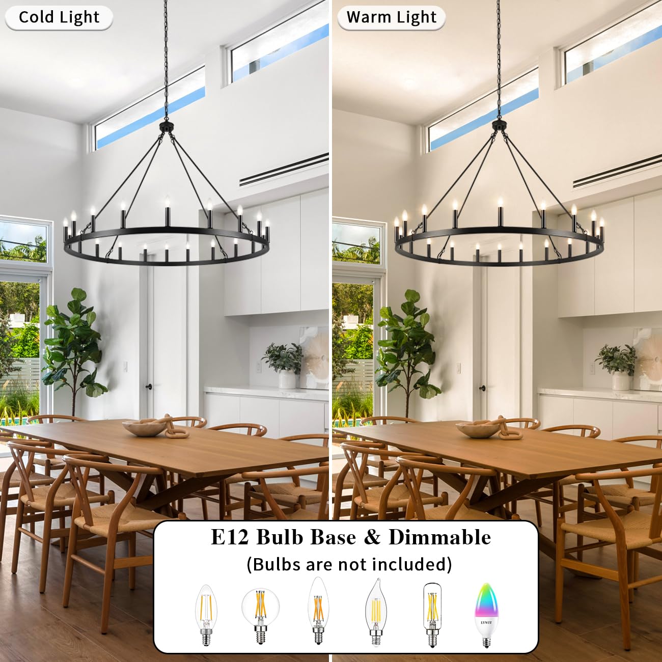LASENCHOO Black Wagon Wheel Chandelier 20 Lights Dia 48" Farmhouse Chandeliers for Dining Room Light Fixture, Round Rustic Chandelier for Entryway Living Room, Large Chandeliers for High Ceilings