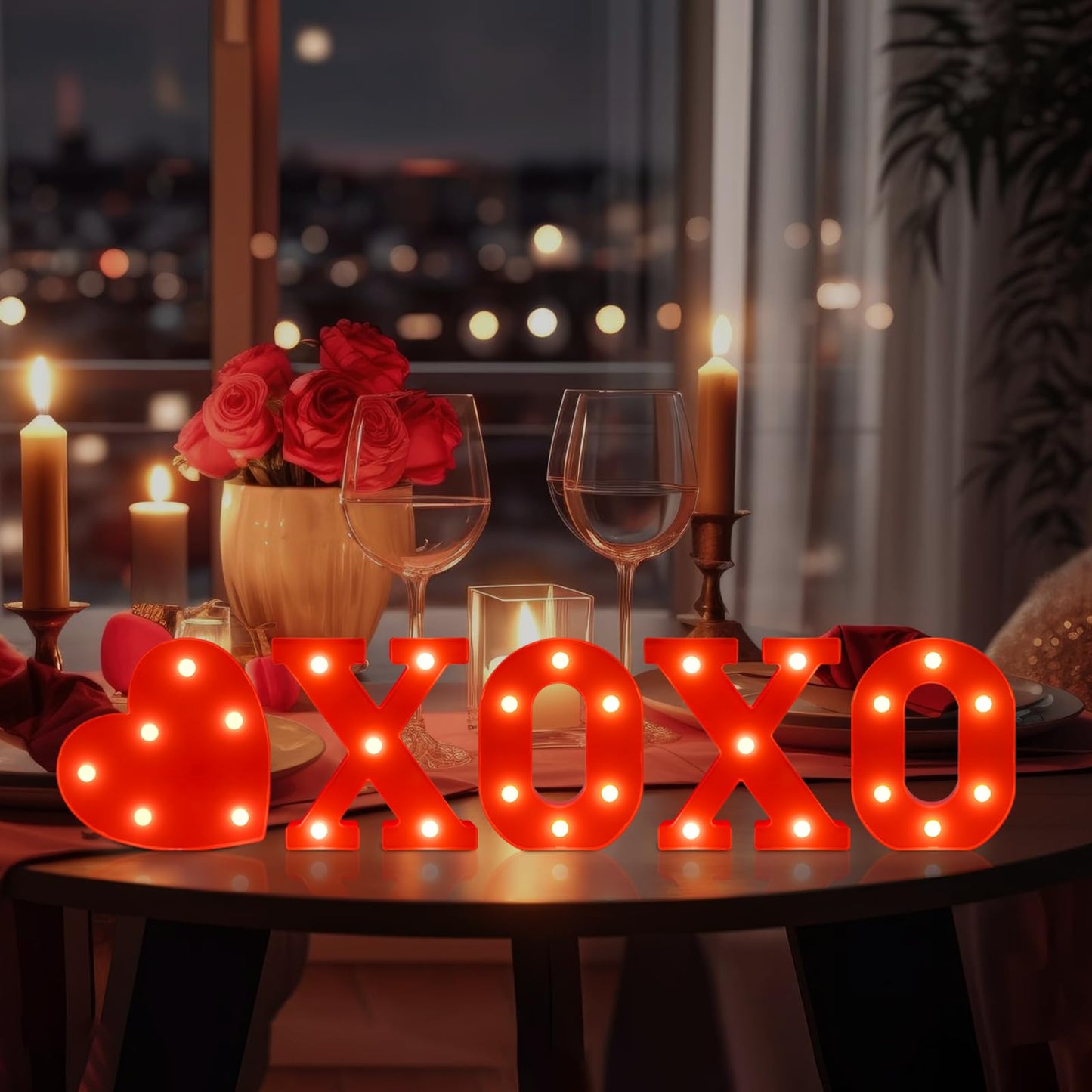 EDYCON 5Packs Valentine's Day Letter Lights Sign Table Decorations LED Light up Letters Battery Powered Letter for Home Party Bedroom Tabletop Fireplace Indoor Decor(XOXO Heart)