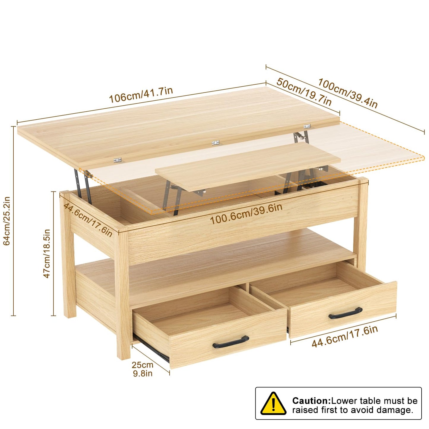 SYESWAY 40'' Lift Top Coffee Table, 4-in-1 Multifunctional Lift Coffee Table with Storage & Hidden Compartments, Farmhouse Coffe Table with Lifting top for Living Room, Dining Reception Room, Wood