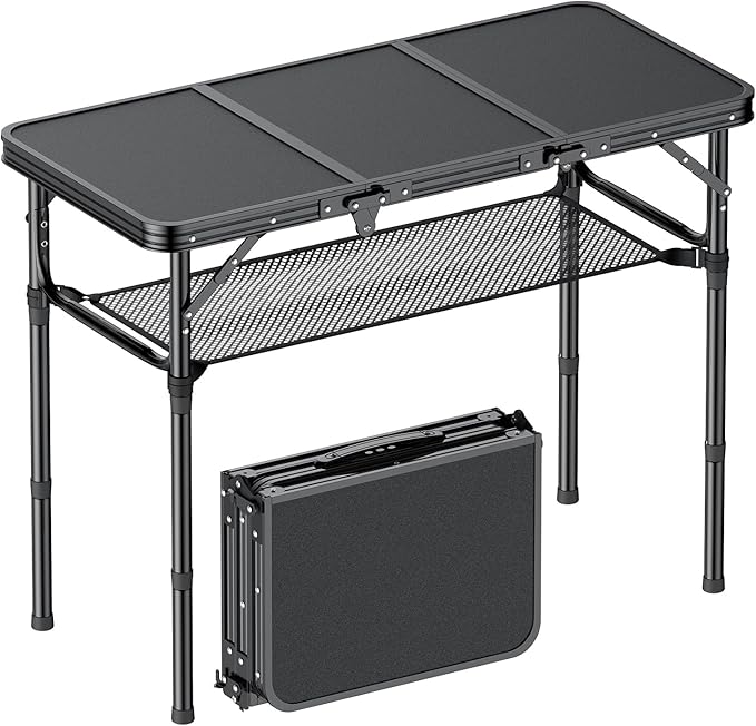 Folding Camping Table, 3 FT Folding Portable Camping Table, Outdoor&Indoor Picnic Table with 3 Adjustable Height Max 27....
