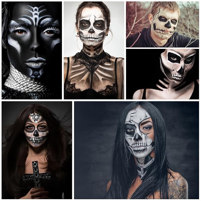 Black White Face Body Paint Professional Oily Based Body Face Paint Foundation Halloween Makeup Palette Kit for Halloween Skeleton Vampire Zombie Goth Stage SFX Special Effects Makeup
