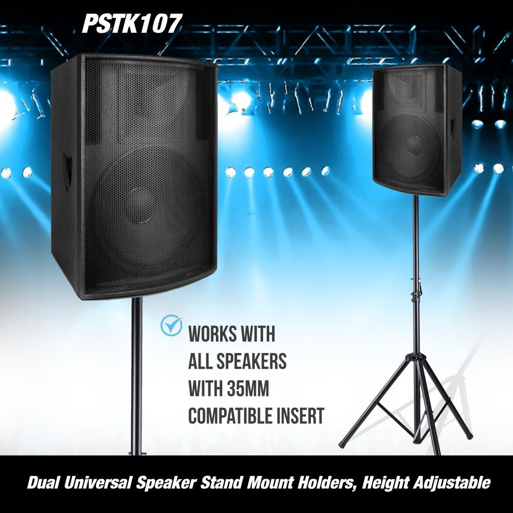 Pyle Universal Dual Pa Dj Tripod 2 Speaker Stand Kit With Adjustable Height & Storage Bag Constructed With Heavy Duty Durable St