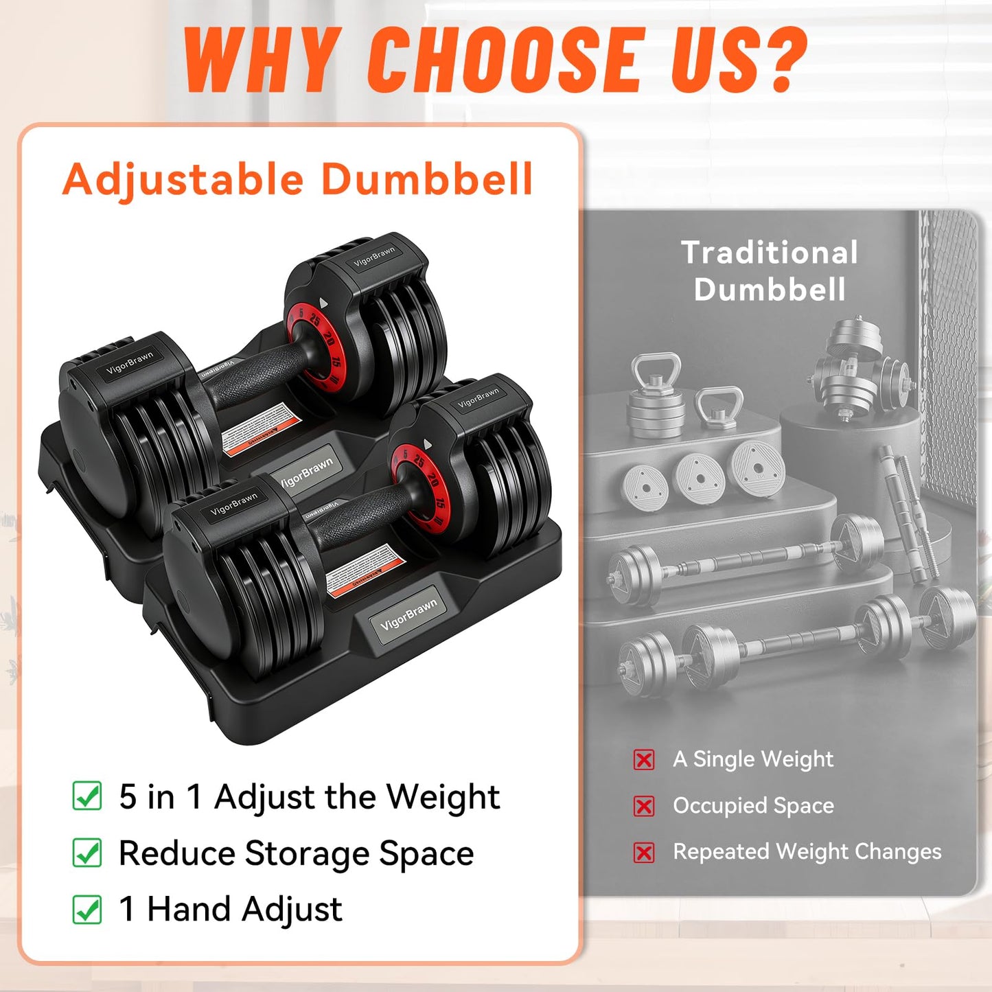 Adjustable Dumbbell Set 25LB, 2-in-1 Weights with Anti-Slip Handle, Fast Weight Adjustment for Home Gym, Strength Training for Men & Women, Single/Pair with Tray（2 PCS)