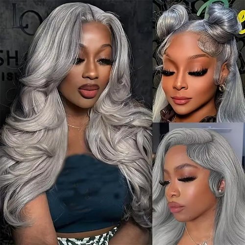 Giginger Sliver Grey Human Hair Bundles 14 16 18 inch Body Wave Human Hair Bundles Sliver Grey 100% Unprocessed Raw Quick Weave Hair for Black Women