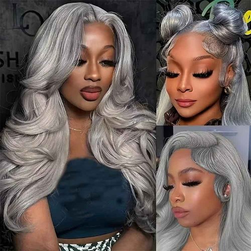 Giginger Sliver Grey Human Hair Bundles 18 20 22 inch Body Wave Human Hair Bundles Highlight Sliver Grey 100% Unprocessed Raw Quick Weave Hair for Black Women