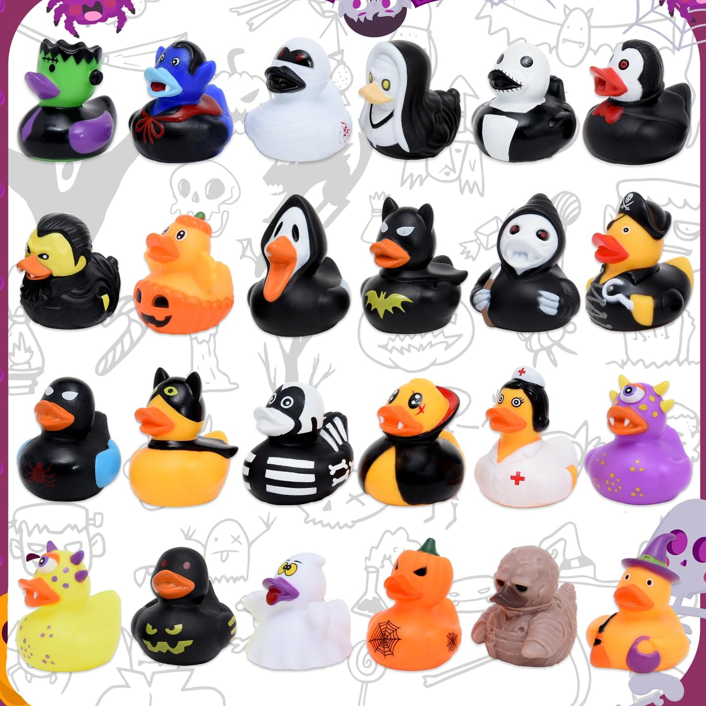 Halloween Rubber Ducks, 24 Piece Set, Spooky Monster Bath Toys Collection