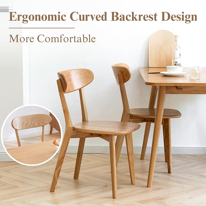 Hymus 100% Solid Oak Wood Dining Room Chairs - Practical Kitchen Chairs for Dining Room, Kitchen, Living Room (2, Natural)