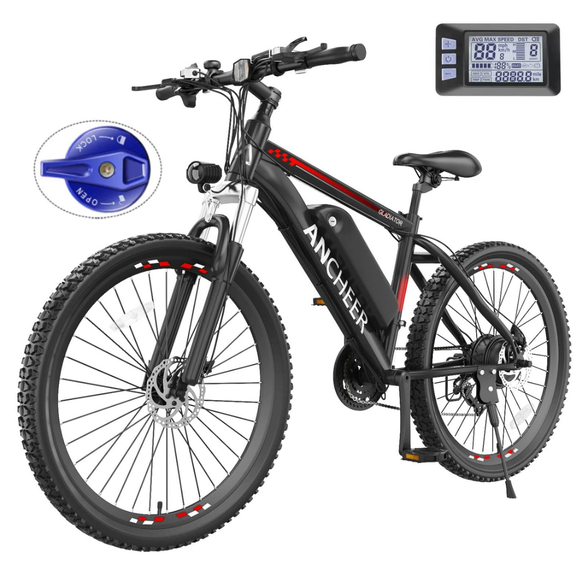 ANCHEER Electric Bike for Adults, Peak 750W Ebike, 3H Fast Charge, 55 Miles, 22MPH Electric Bicycle, 48V 499Wh Battery, 26" Gladiator Electric Mountain Bike, 21Speed, UL2849 Compliant
