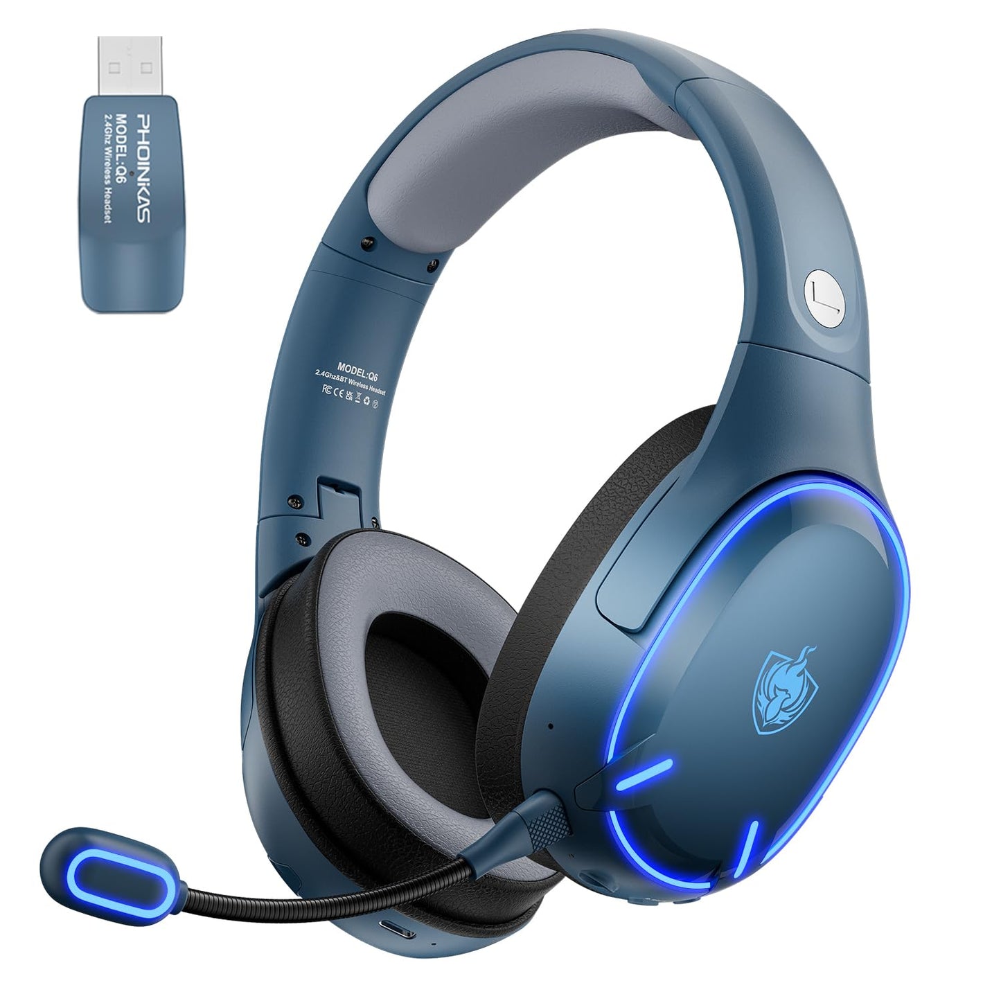 YOTMS Wireless PS5 Gaming Headset for PS4, PC, Switch, 2.4Ghz Wireless Gaming Over Ear Headphones with Mic, Bluetooth 5.3 Headphones with Stereo Sound, 40h Battery, for Laptop, Mac, Phone (White)