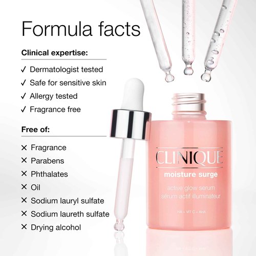 Clinique Moisture Surge Active Glow Serum with Lactic Acid, Hyaluronic Acid + Vitamin C | Hydrating, Lightweight + Oil Free, 1.7 fl. oz.