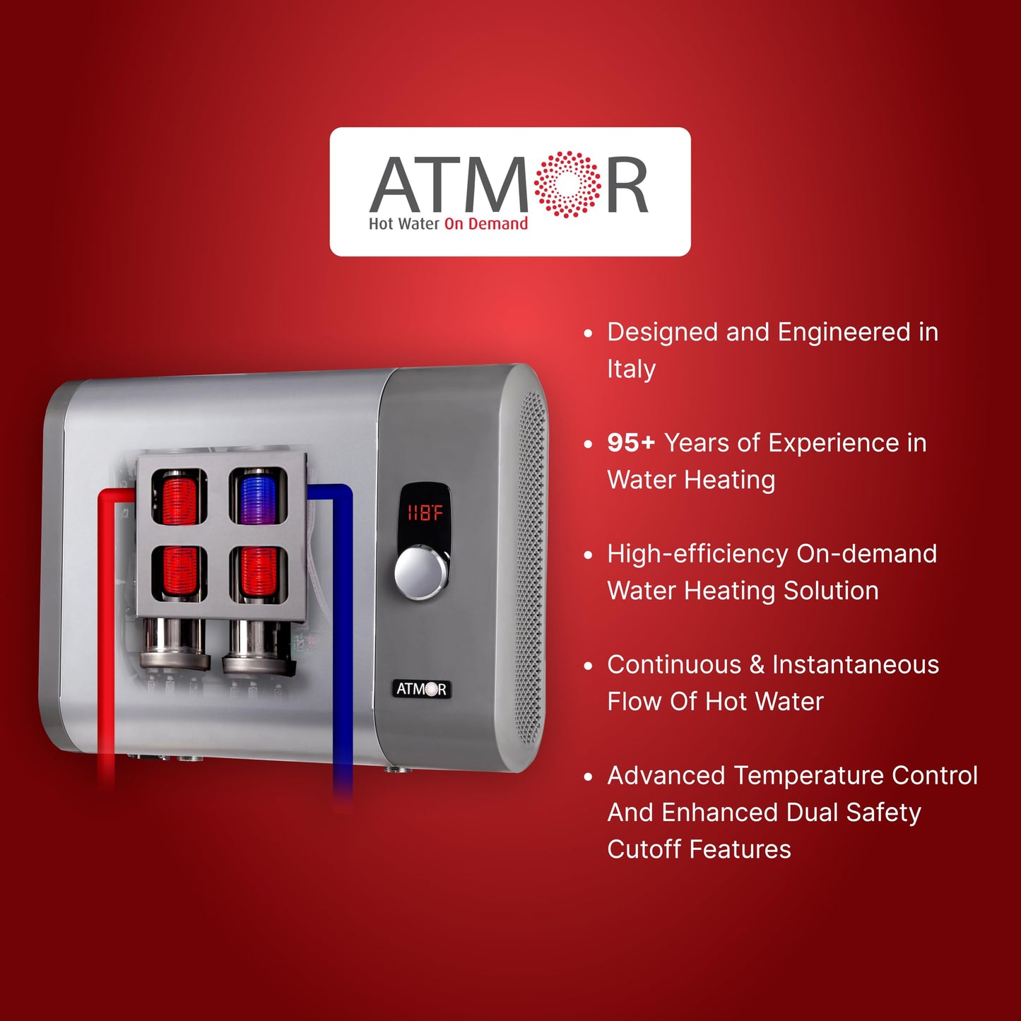 Atmor PRO XTP Series 18kW 3.8 GPM Self-Modulating Electric Tankless Water Heater, Whole-Home Instant Hot Water, Digital Control, Over-Temperature Protection