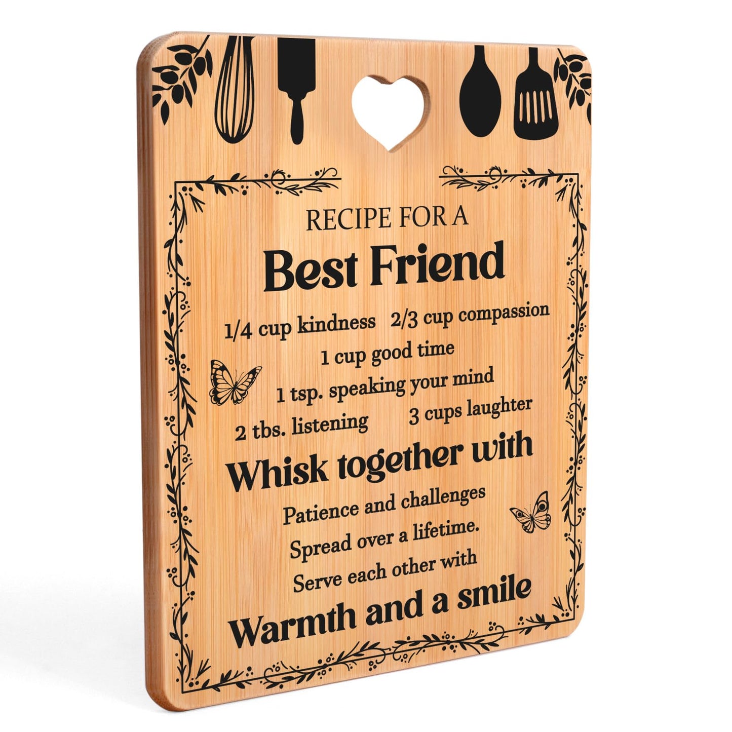Best Friend Birthday Gifts for Women - "Recipe for a Best Friend" Best Friend Cutting Board Gifts, Bamboo-Made Best Friend Birthday Gifts, 11x8.5x0.35 in.