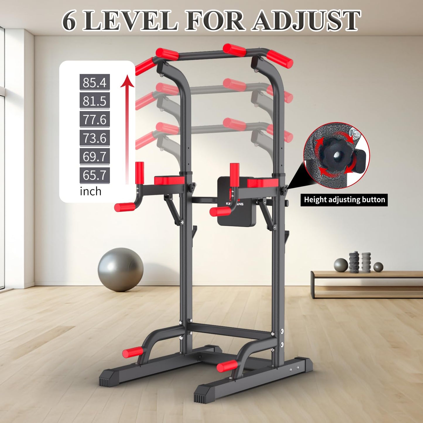 Power Tower Dip Station, Pull Up Bar Station & Multi-Function Gym Equipment For Home Strength Training Adujustable Height Up to 85.5",Load 400LBS