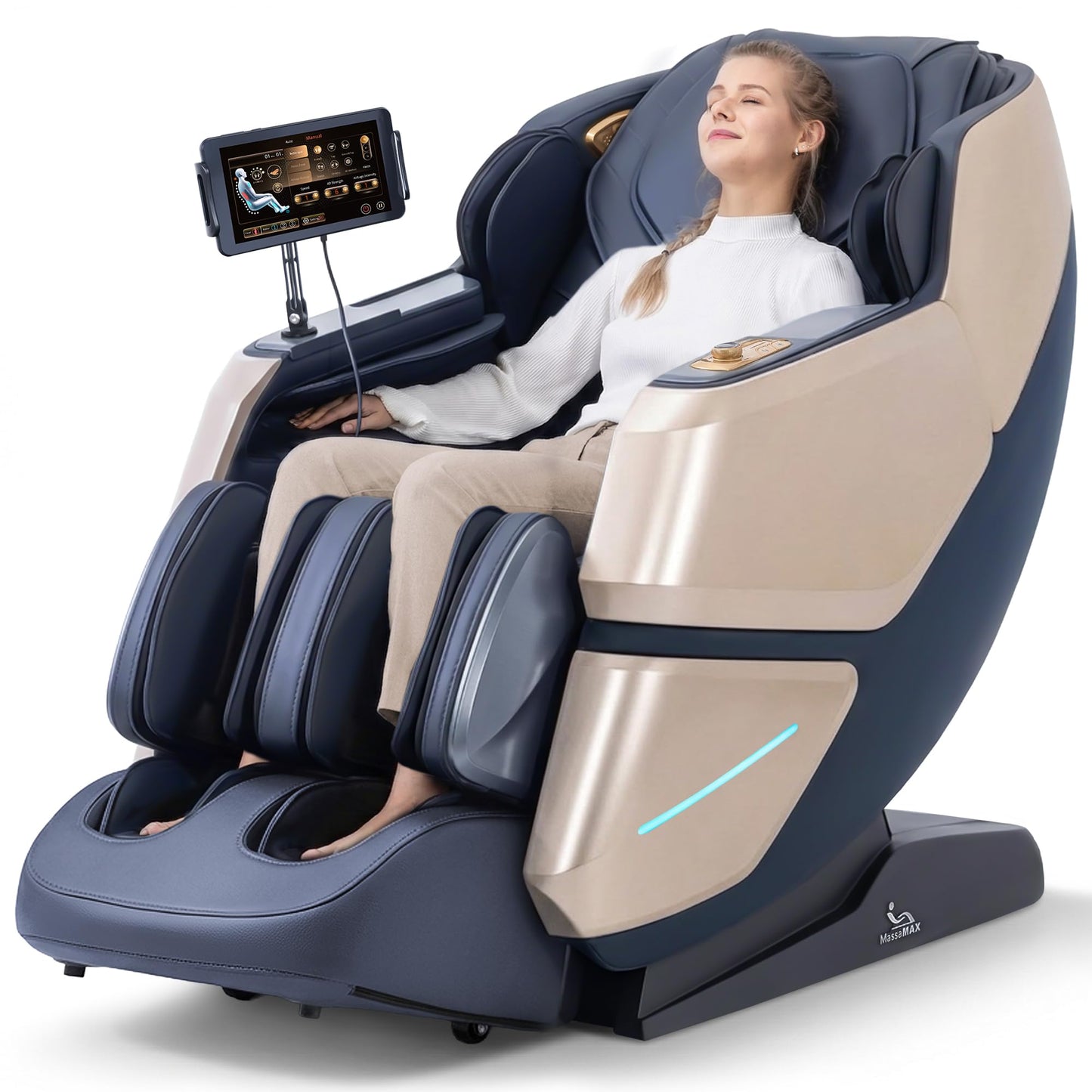 MassaMAX 4D Massage Chair for Smart Comfort, Full Body Recliner with Deep Yoga Stretch, Touchscreen & AI Voice Control, 55" SL-Track, Body Scan, 165°Zero Gravity, Auto Footrest Extension, and Heating
