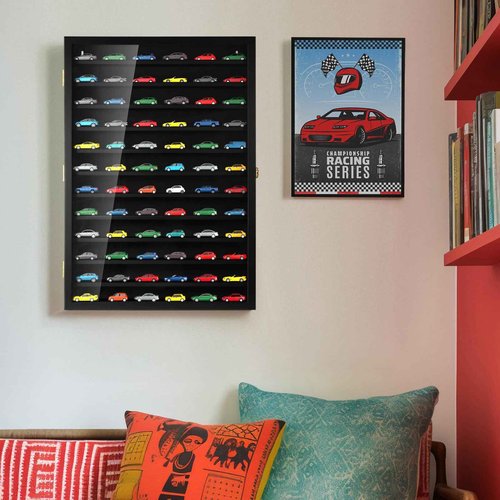 TJ.MOREE Model Car Display Case 1/64 Scale Diecast Wall-Mounted for Mini Toys and Small Wheels, Black - 12 Tier
