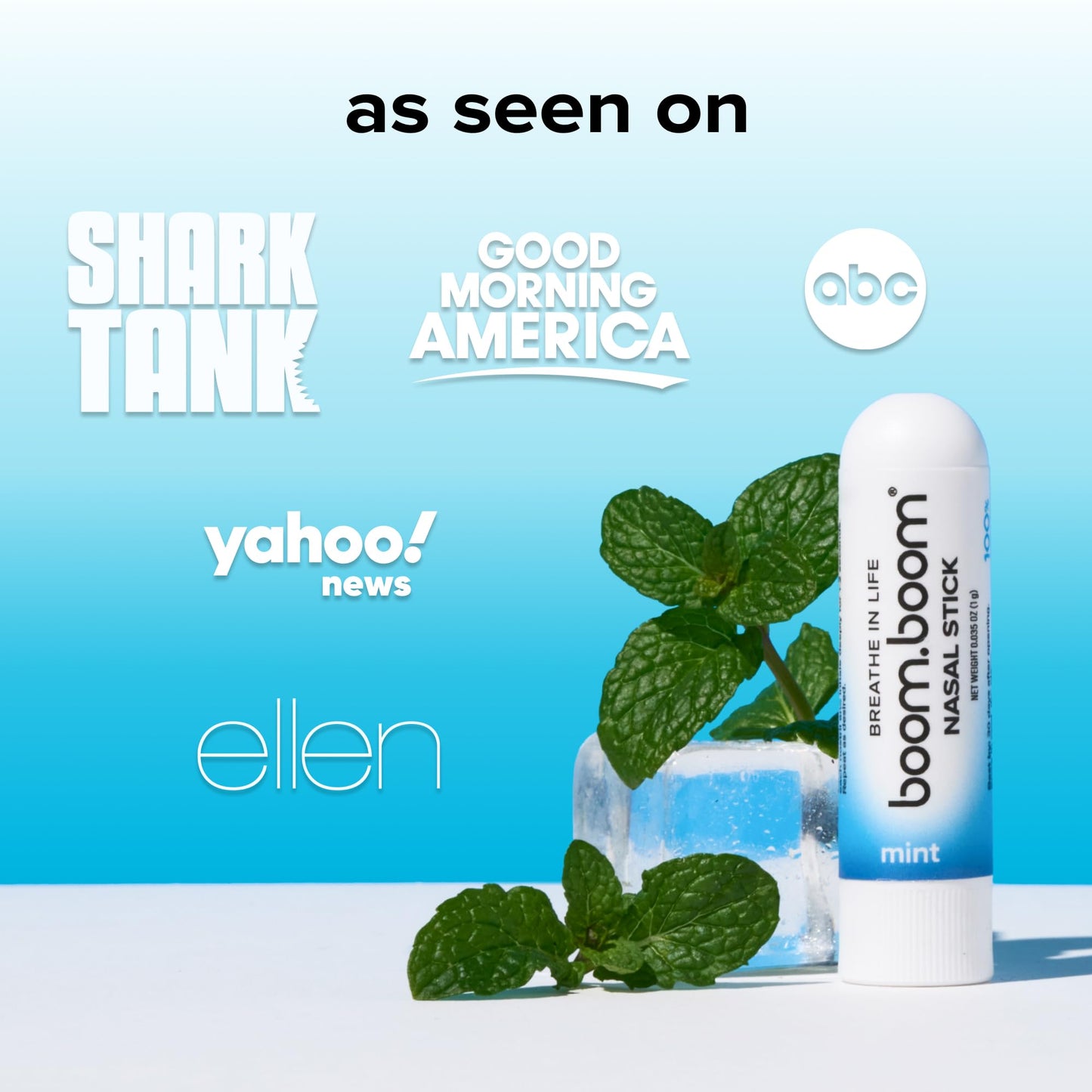 BoomBoom Nasal Stick | Vapor Flow Technology | Cool Refreshing Sensation | Natural Mood Boost | Simple Ingredients | Essential Oils + Menthol Inhaler (Mint)