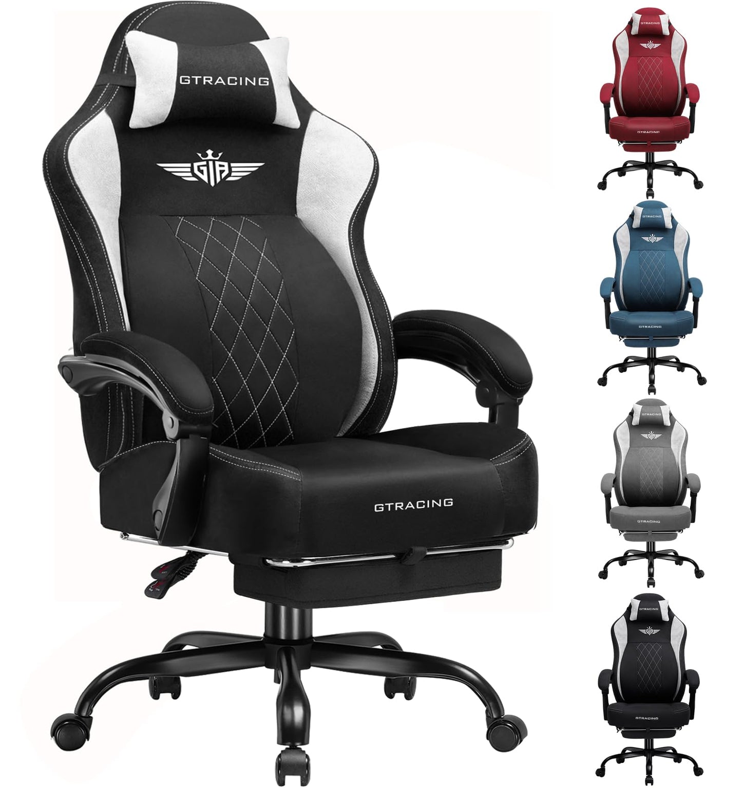 GTPLAYER Big and Tall Gaming Chair Breathable Fabric Computer Chair with Strong Lumbar Support, Comfortable Office Chairs with Pocket Spring Cushion, High Back Ergonomic Desk Chairs with Footrest