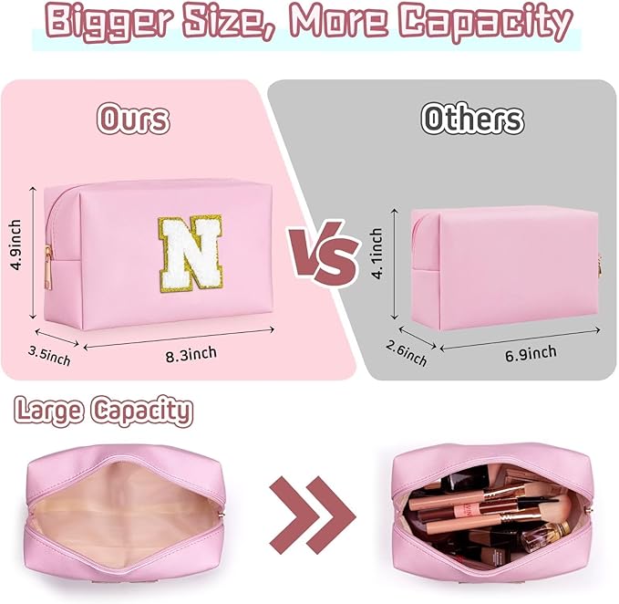 TOPEAST Initial Makeup Bags for Women, Personalized Portable Cosmetic Bag with Zipper, Cute Makeup Pouch, Bridesmaid Gifts for Wedding Day, Girl Trendy Stuff(Pink X)