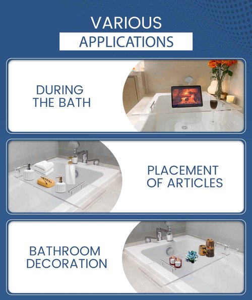 Ezcasch Acrylic Bathtub Tray Clear Bathtub Caddy Bath Tray Table for Tub Luxury Spa with Book and Wine Glass Holder Bathroom Accessories for Bathroom Decoration, Transparent 39.3inch