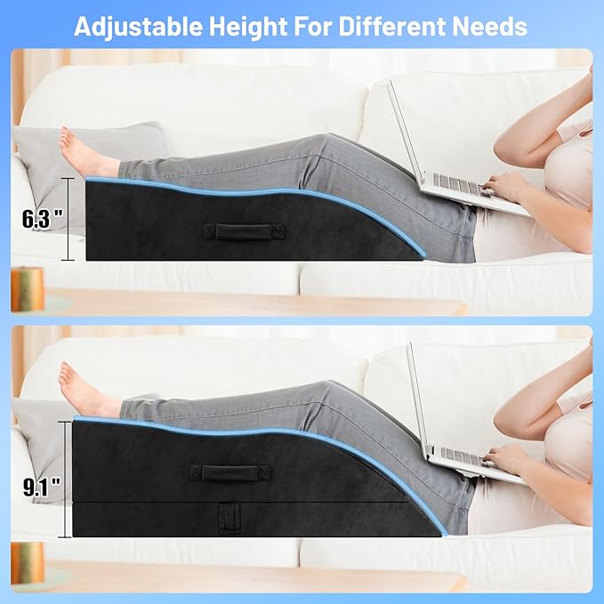 Tranquilrelax Double Leg Elevation Pillows, Wedge Pillow for After Surgery, Memory Foam Support Adjustable, Comfort Care for Back Knee Hip Ankles Pain, Knee Pillow for Sleeping Blood Circulation Black