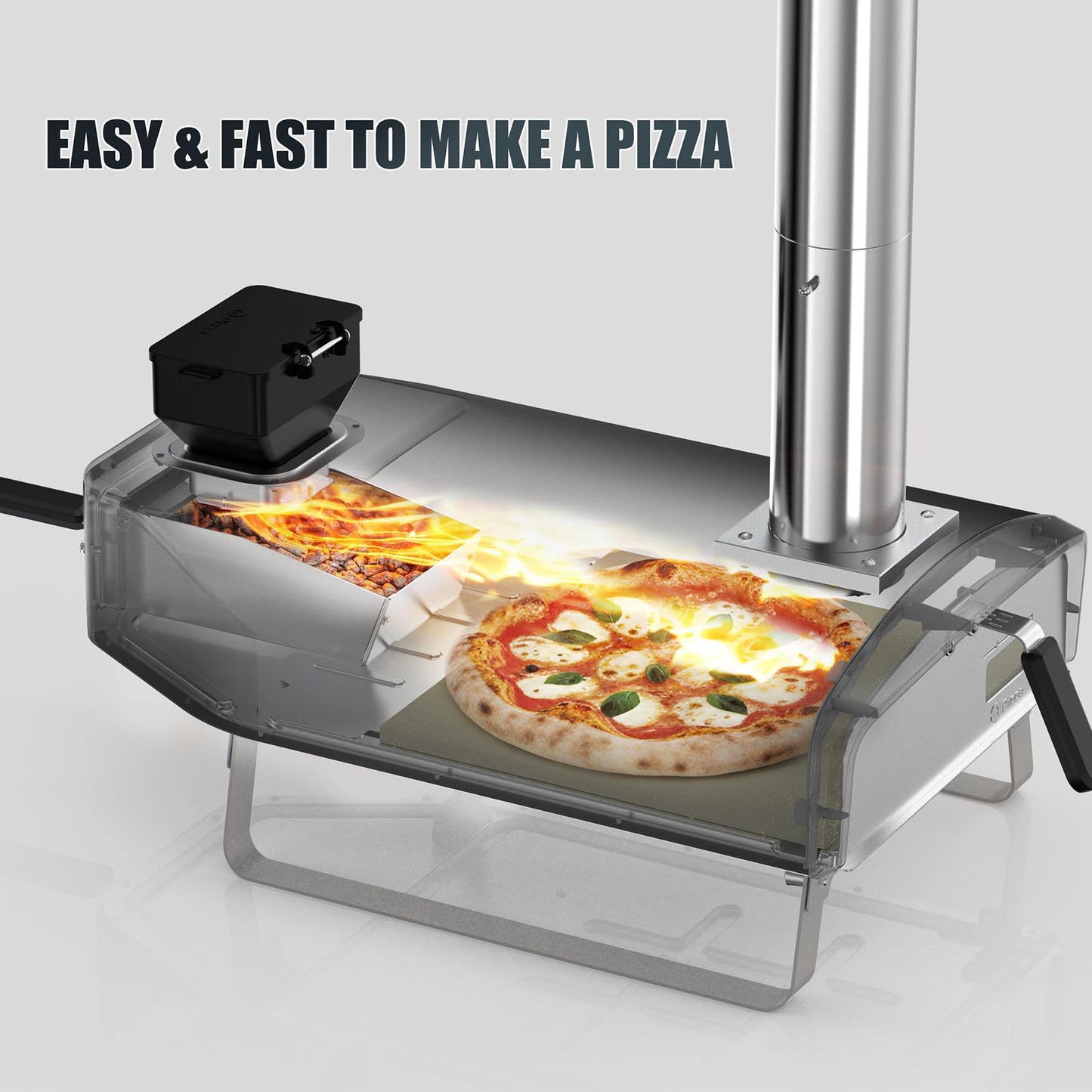 Q Pizza Portable Pizza Oven, Outdoor Pizza Stove, Wood Pellet Burning Pizza Oven with Pizza Stone for Outdoor Backyard Pizza Maker Garden Kitchen, PS105