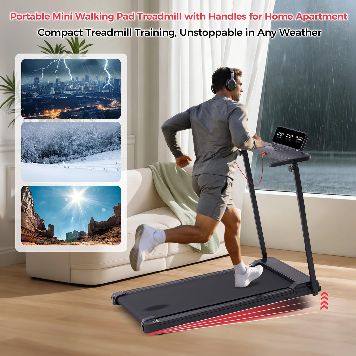 Walking Pad Treadmill with Handle Bar & Incline, 0.6-10MPH Portable Small Treadmills for Home Small, 3.5HP Walking Pad Treadmill with Incline, 400LBS Electric Mini Treadmills for Home Exercising