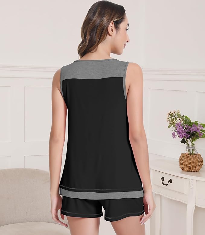 NACHILA Pajamas for Women-Viscose from Bamboo, Ribbed Racerback Tank Top Sexy Split Shorts Pajama Sets Cooling Sleep Cami Pjs