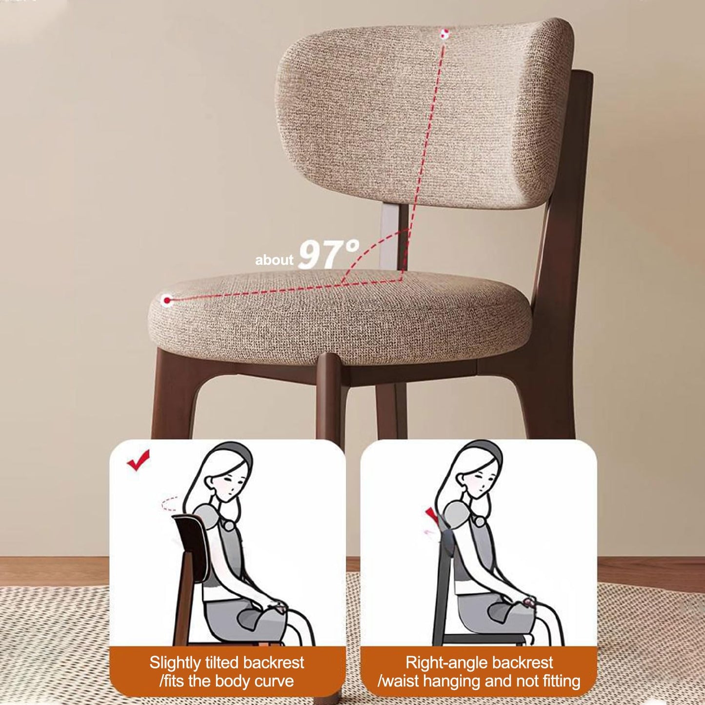 CADEHUB Walnut Dining Chairs, Arm Chairs Set of 2/4, Mid Century Modern Dining Set with Wooden Legs Dinning Chair for Kitchen, Living Room, Fabric Dining Chair (Walnut + Coffee, 2pcs)
