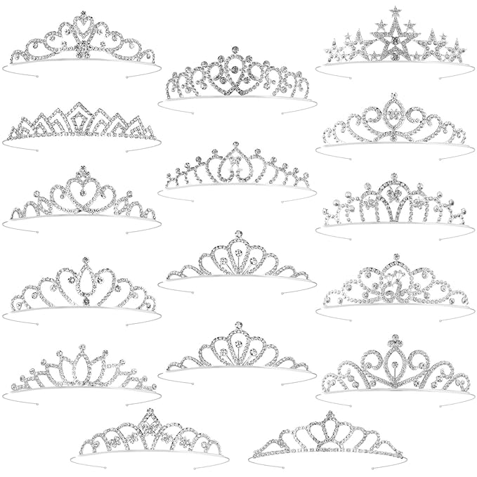 Tihebax 16 Pcs Tiaras Crowns Headbands for Women Girls Silver Princess Tiara Bulk Crown Tiaras Rapunzel Crown for Wedding ...