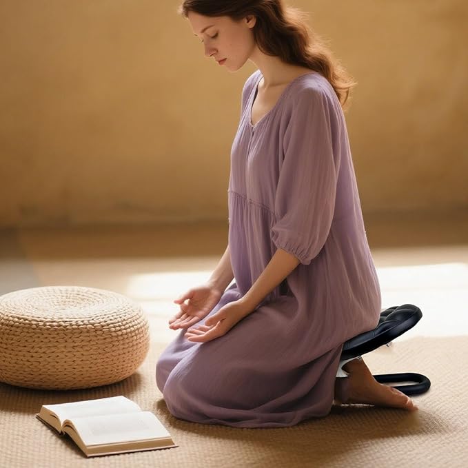 Ergonomic Meditation Bench, Mindfulness Prayer Seat, 18x12in Portable Kneeler Stool, Solid Wood Cushioned Model, Meditation Furniture with Foldable Design, Mindfulness Seat for Home Office Room Adults