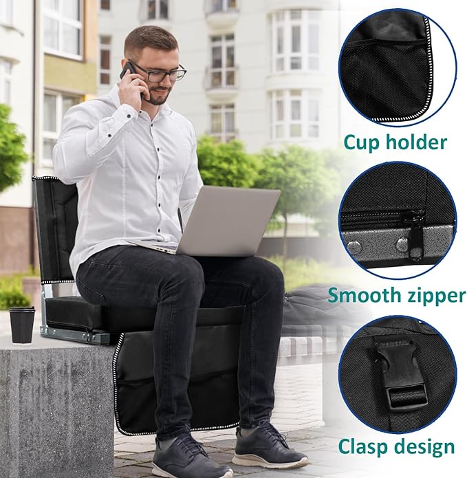Comfortable Stadium Seats for Bleachers with Back Support & Cushioned Seat, Shoulder Strap, Carry Handle, and Storage Pockets, Perfect for Sports, Concerts, Camping & Outdoor Events, 2pack, Black