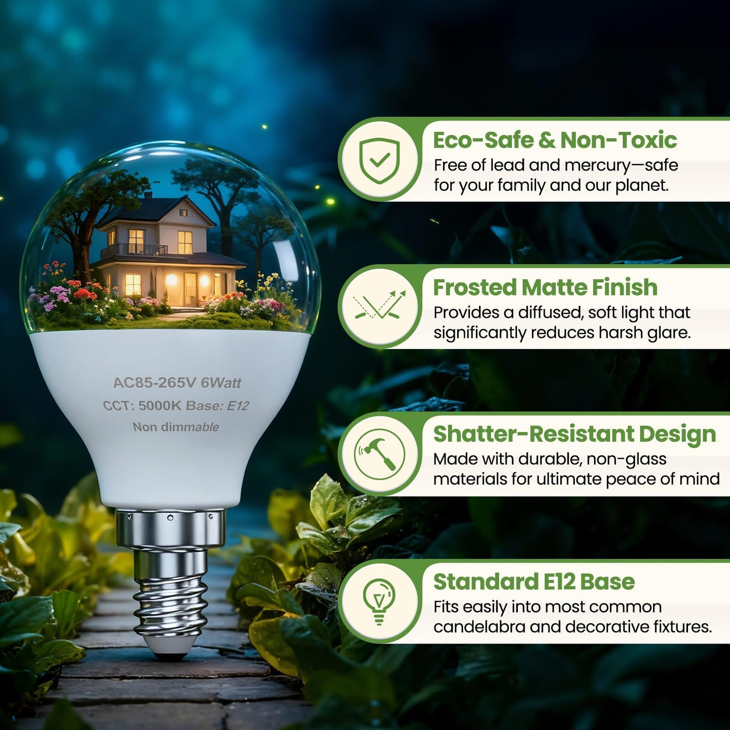 GOSCHE 6 Pack Bright Ceiling Fan Light Bulbs, 60 Watt Equivalent, E12 Led Bulb, A15 Shape Candelabra Base Chandelier Light Bulb, 120V Small Bulb, Non-Dimmable, Daylight 5000K, 6 Pcs