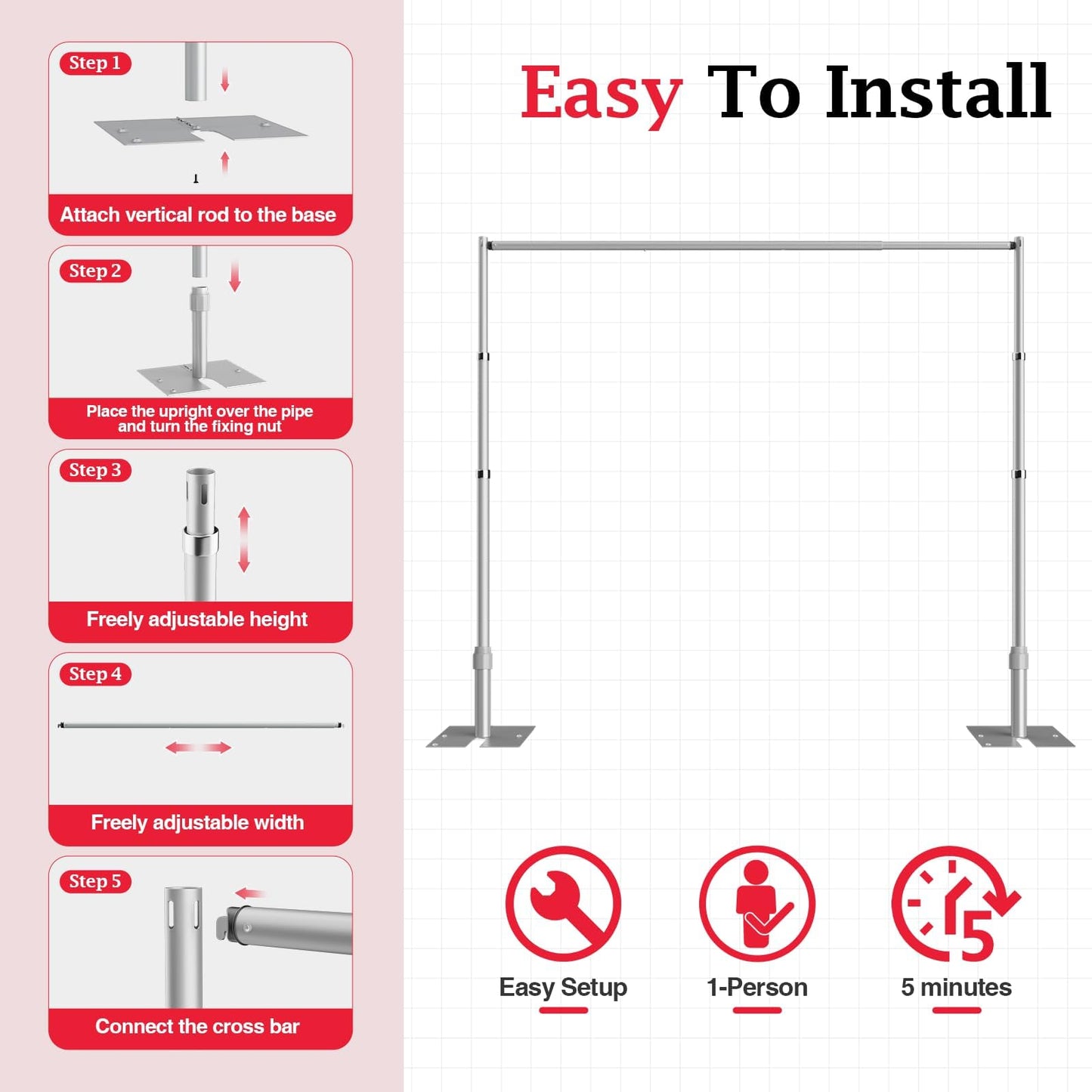 EMART 10x10ft Heavy Duty Backdrop Stand Kit, Adjustable Pipe and Drape Photo Booth Frame for Wedding, Party, Christmas, Birthday Decorations