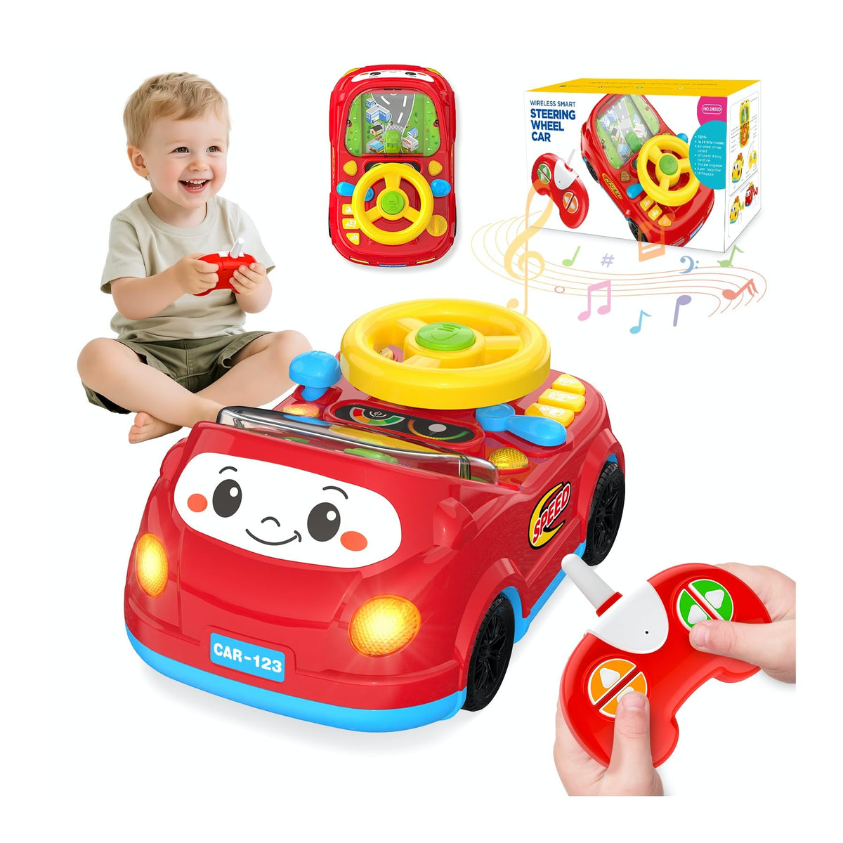 Toddler Toys For Ages 2-4 Boy - Remote Control RC Push Car Racing Adventure Steering Wheel Driving Games,Interactive Learning Educational Christmas Birthday Gift For Kids Age 2 3 4(Yellow Red)